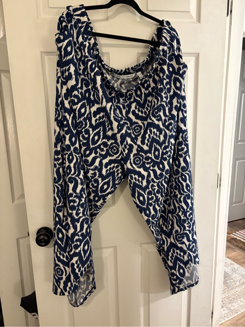 Blue & White Printed Wide Leg Jumpsuit
